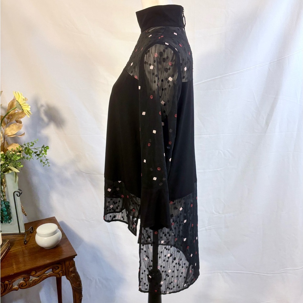 ♨️ IC by Connie K Sheer Shoulder Graphic Dot Hi Lo Tunic Top Small💛 - Picture 7 of 10